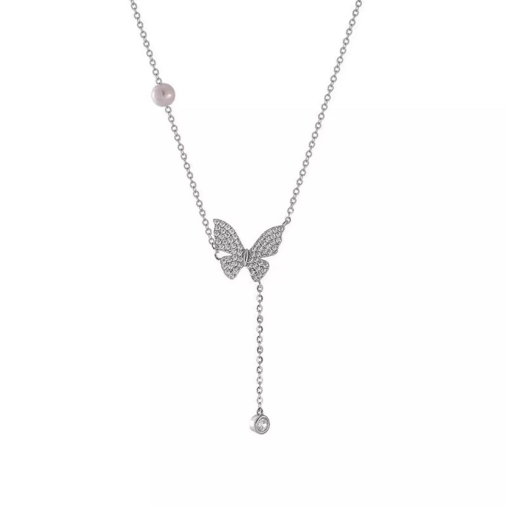 925 Sterling Silver Zircon Butterfly Necklace