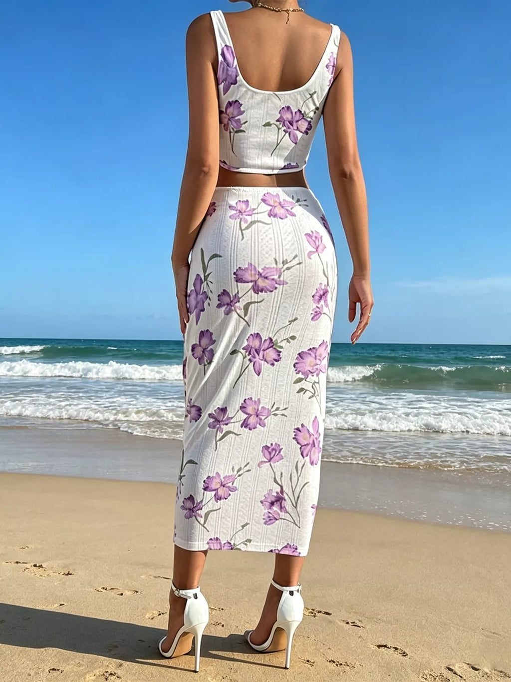Floral Print Top & Bodycon Skirt Set