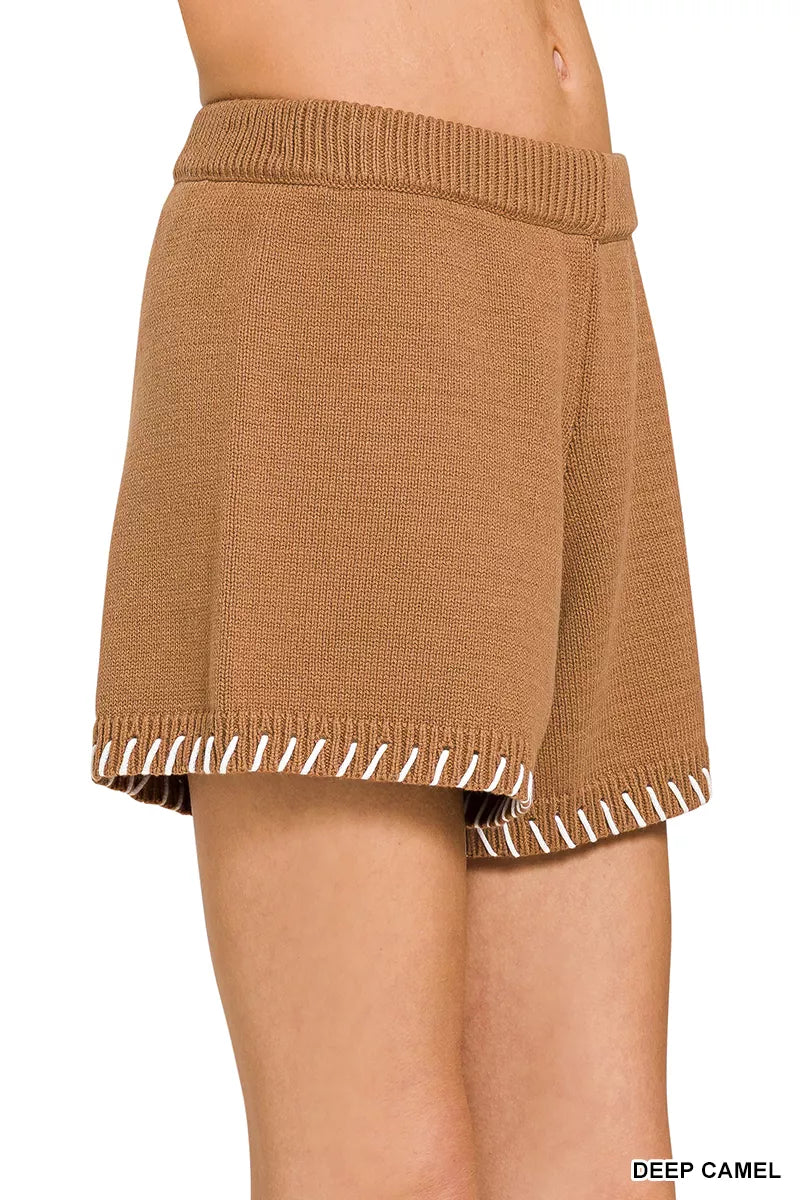 Zenana Stitch Detailed Sweater Shorts