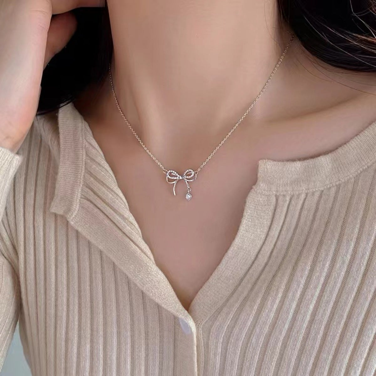 925 Sterling Silver Bowknot Pendant Necklace