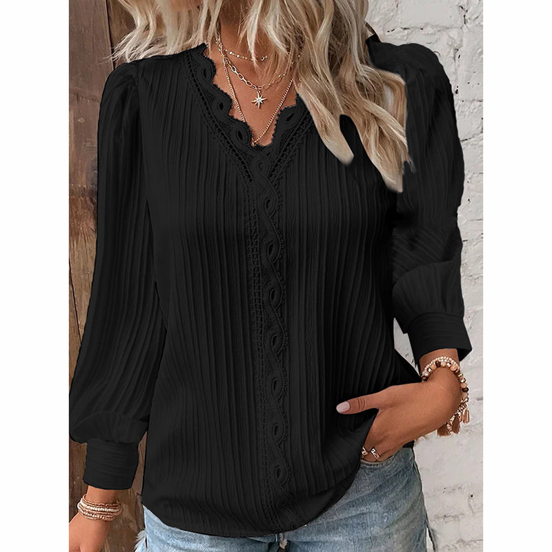 Women’s Lace-Trim V-Neck Blouse