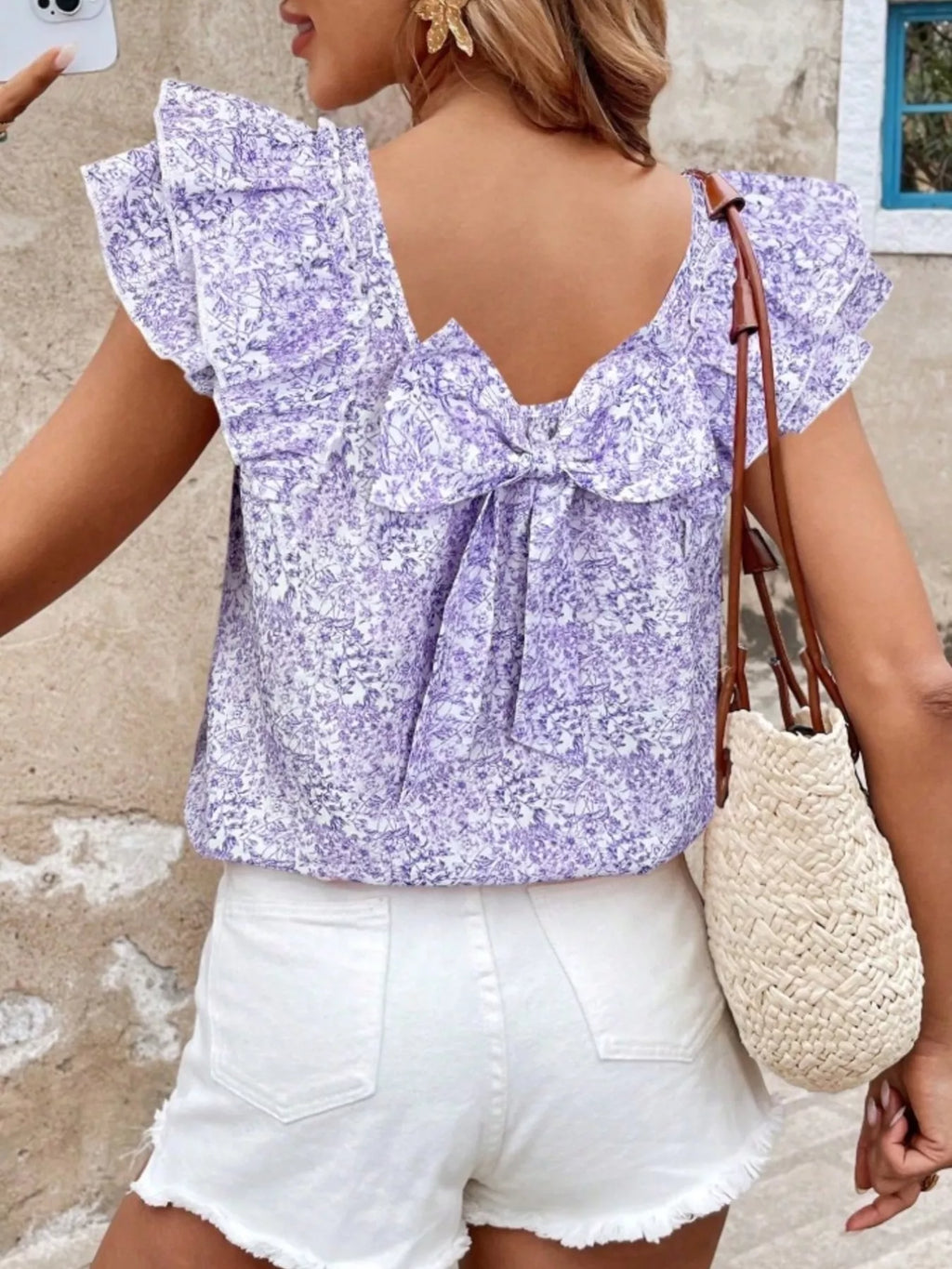 Floral Print Ruffle Trim Blouse