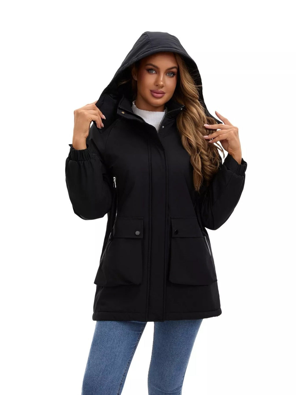 Full Size Zip Up Hooded Parka Outerwear Plus Size