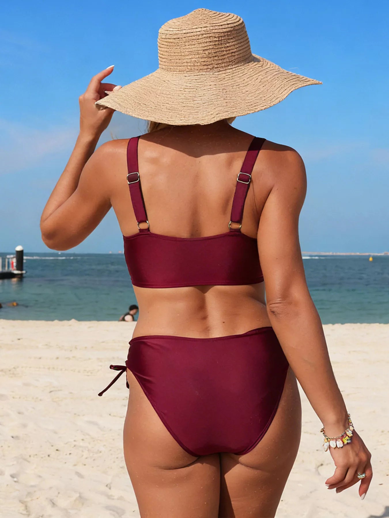 Palm Tree Cutout Lace-Up Swim Set