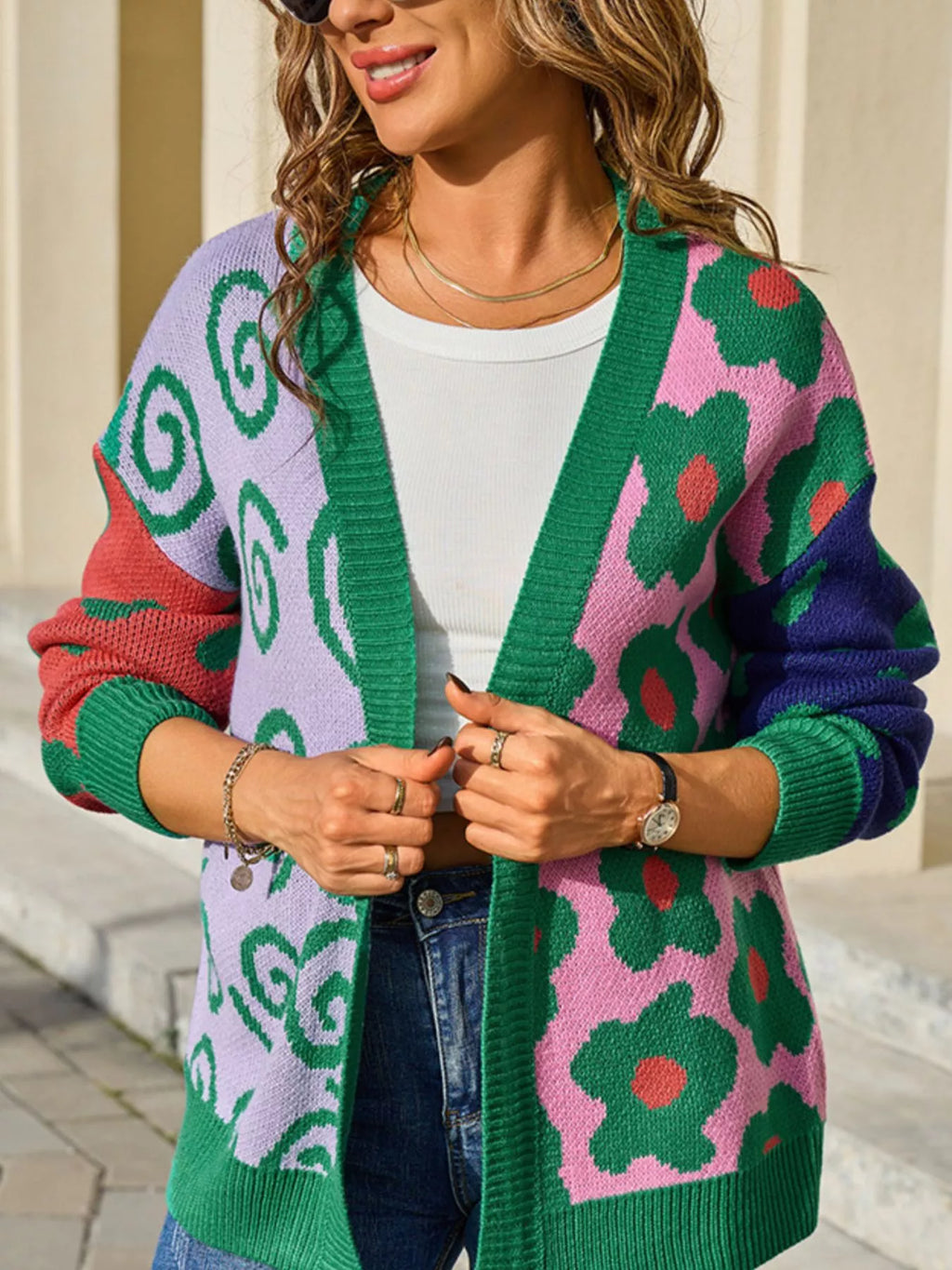 Colorful Open Front Cardigan