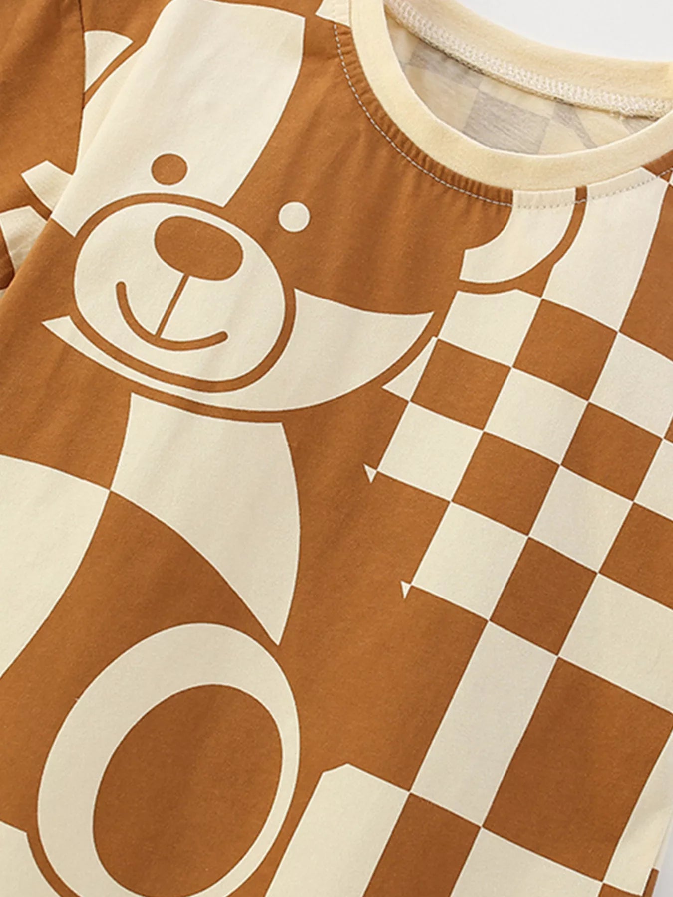 Children's Checkerboard Bear Print Casual Kids Set