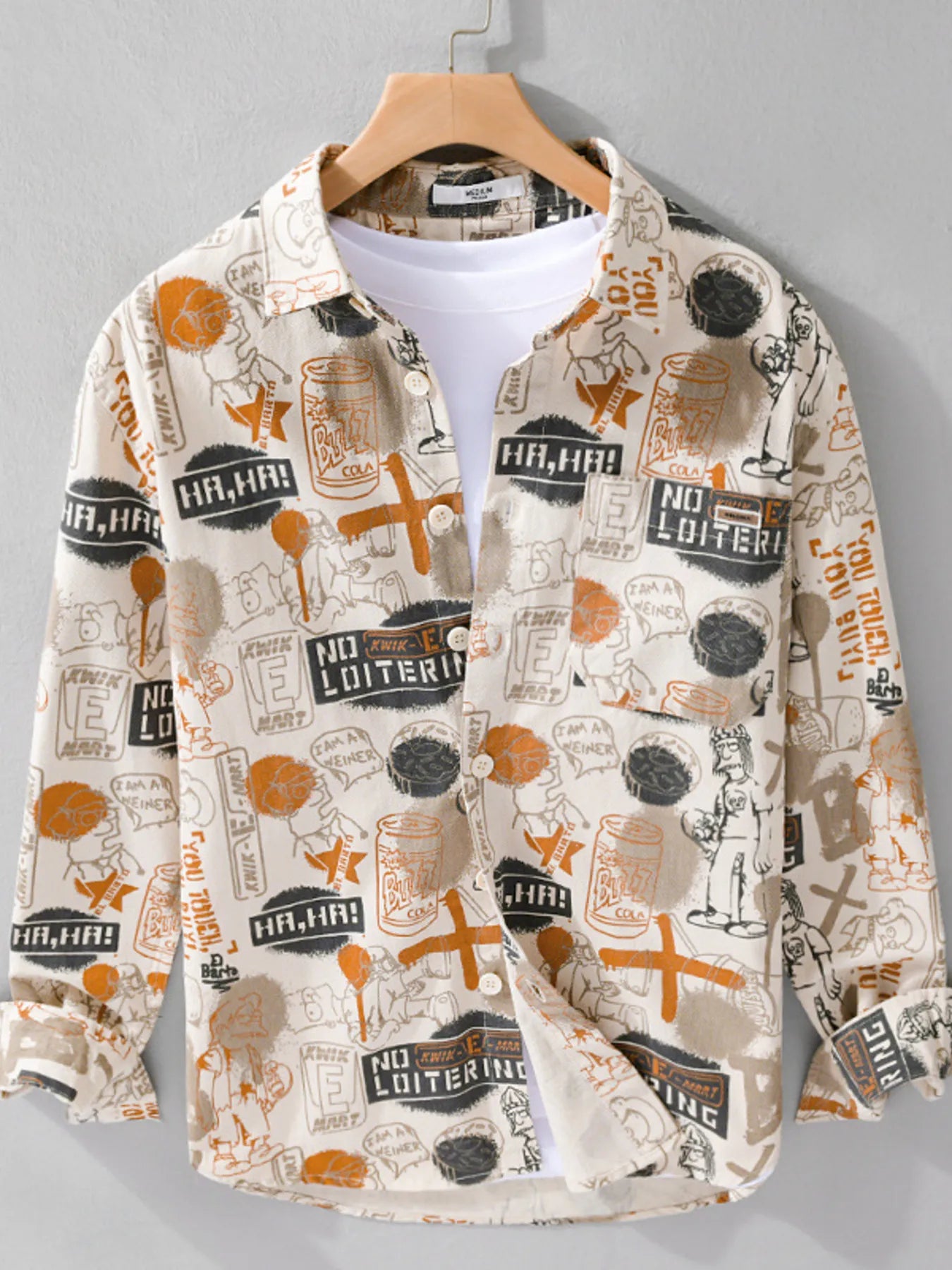 Men's Plus Size Printed Button Up Long Sleeve Shirt