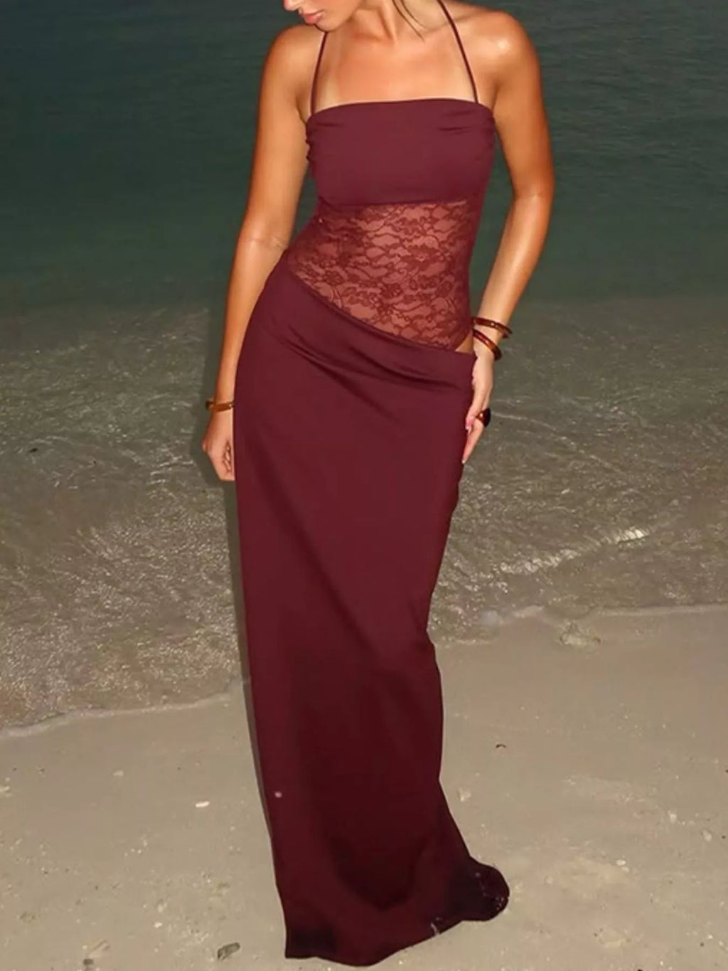 Lace Panel Bodycon Maxi Dress