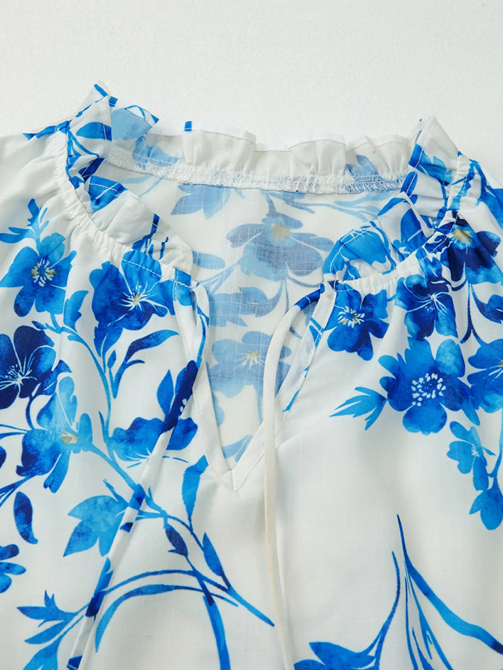 Floral Long Sleeve Tie Neck Blouse