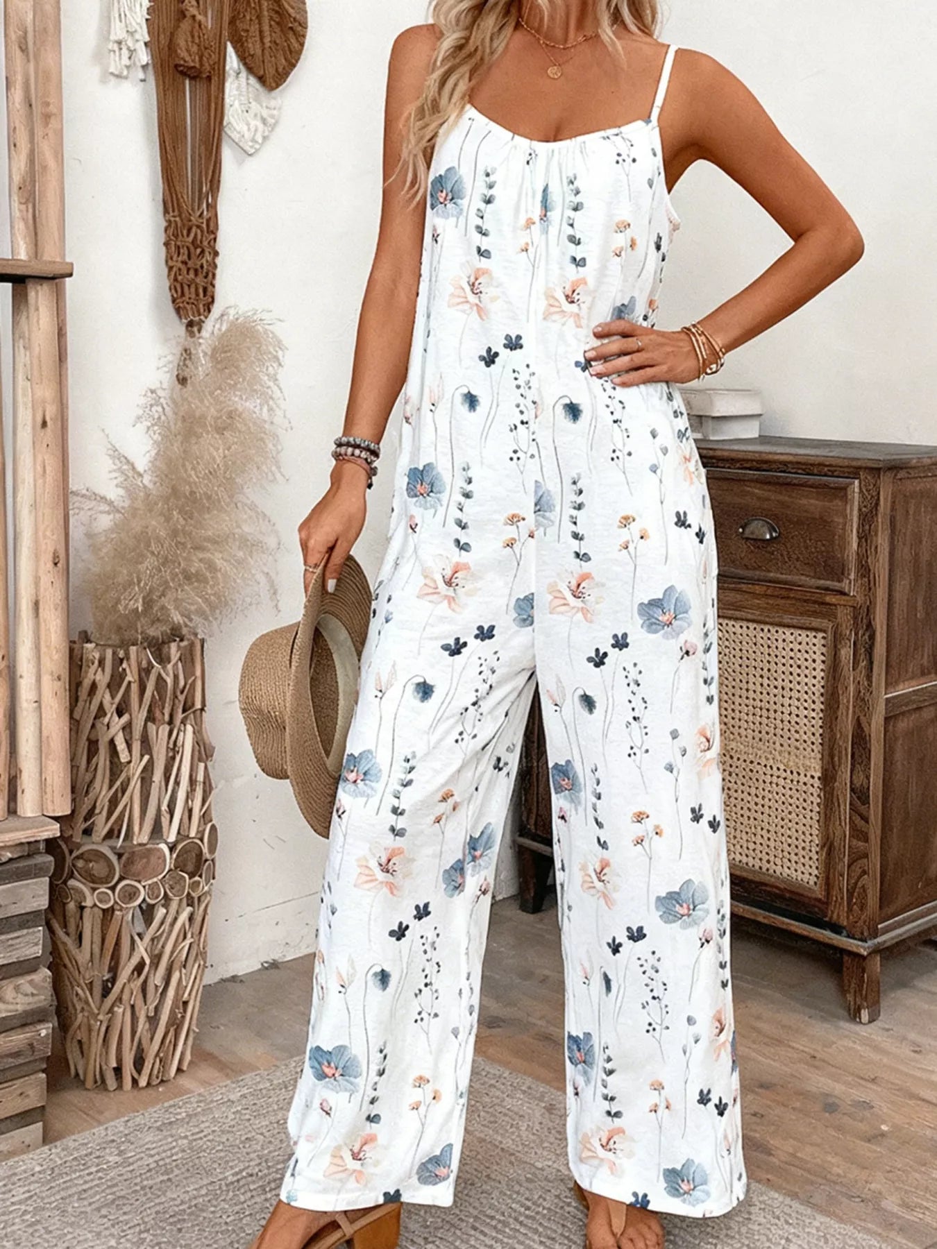 Floral Print Spaghetti Strap Casual Jumpsuit