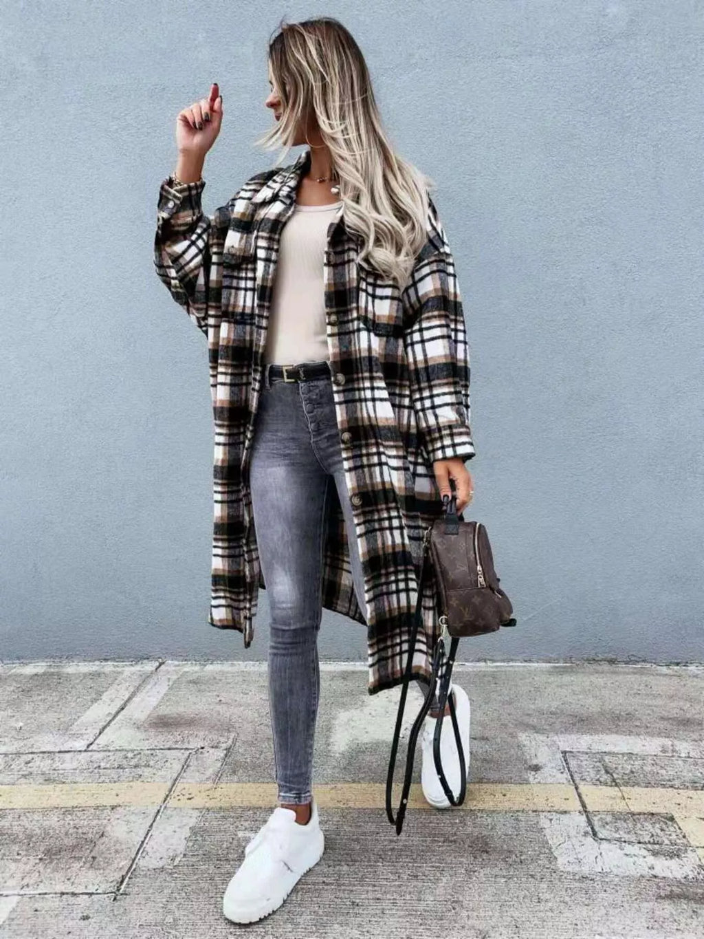 Plaid Button Up Longline Shacket