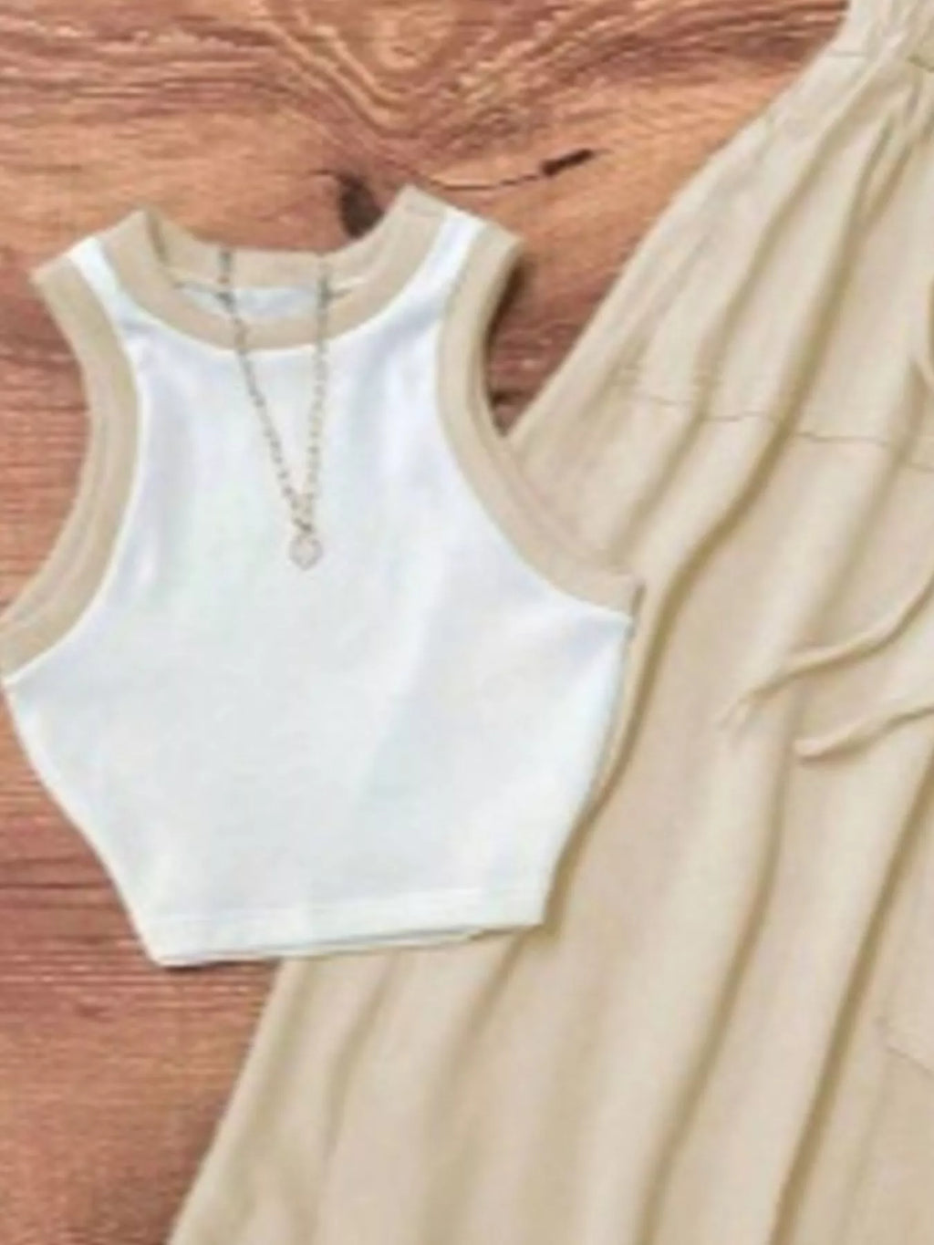Contrast Trim Tank and Drawstring Waist Skirt Set