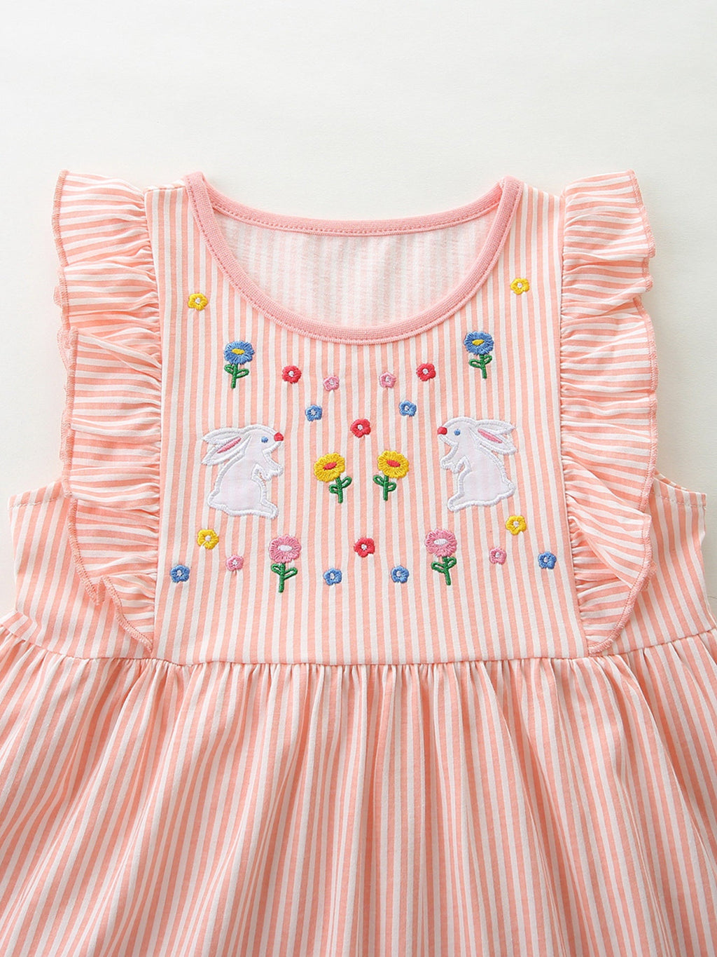 Children's Embroidered Bunny Ruffle Sleeve Dress