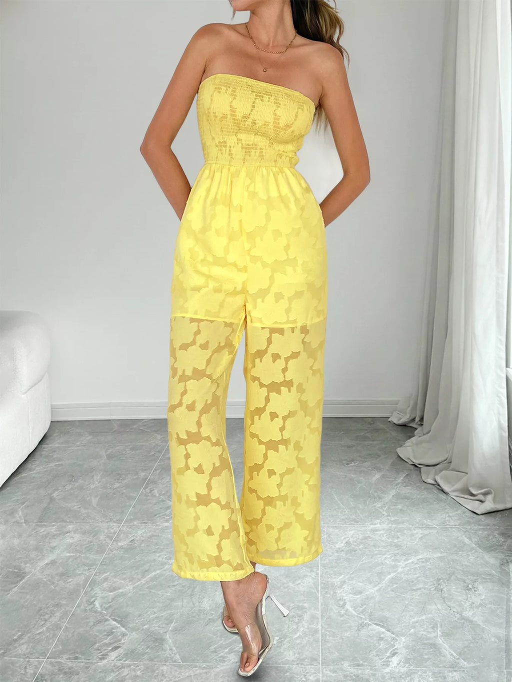 Lace Smocked Tube Jumpsuit