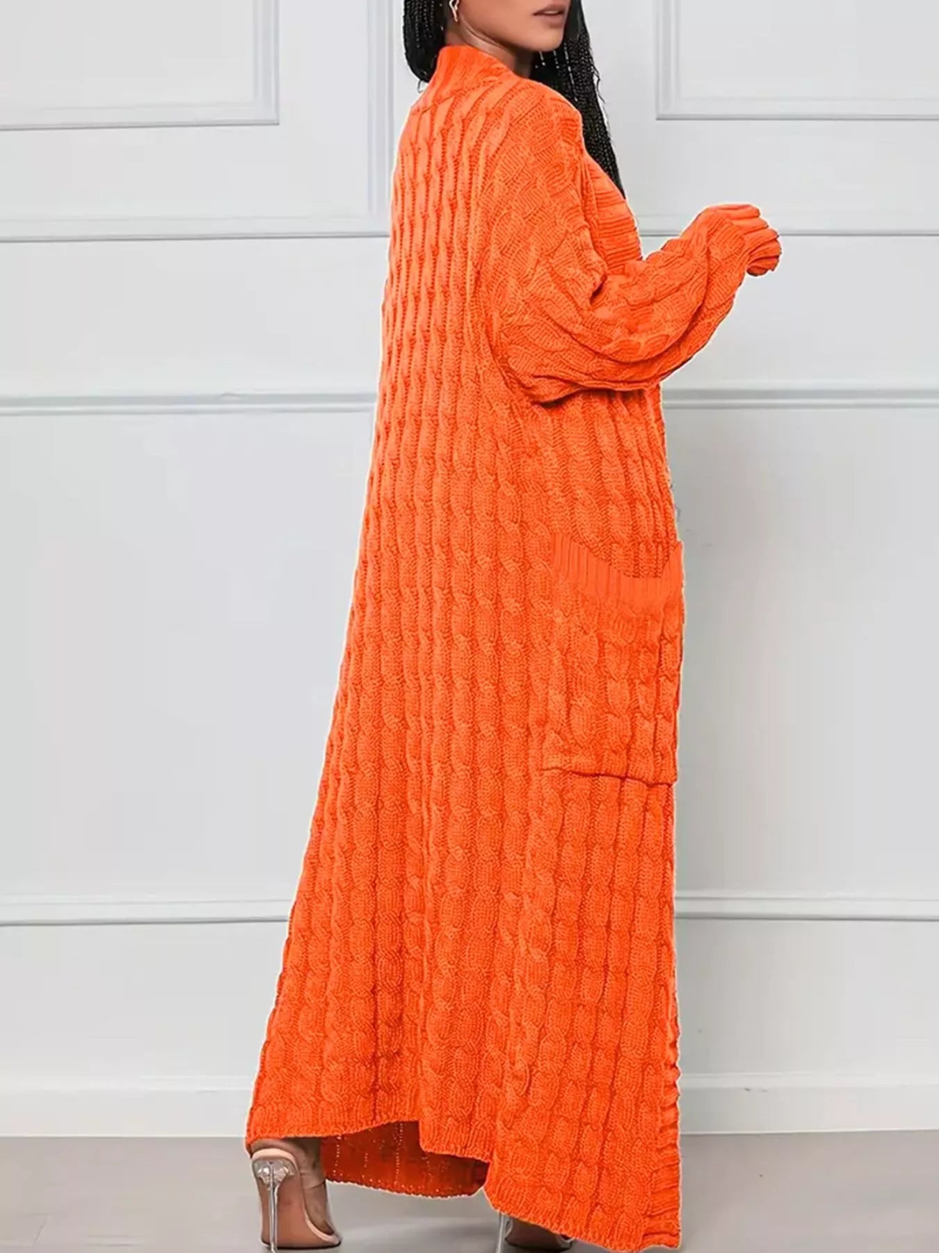 Cable Knit Longline Sweater Cardigan with Pockets
