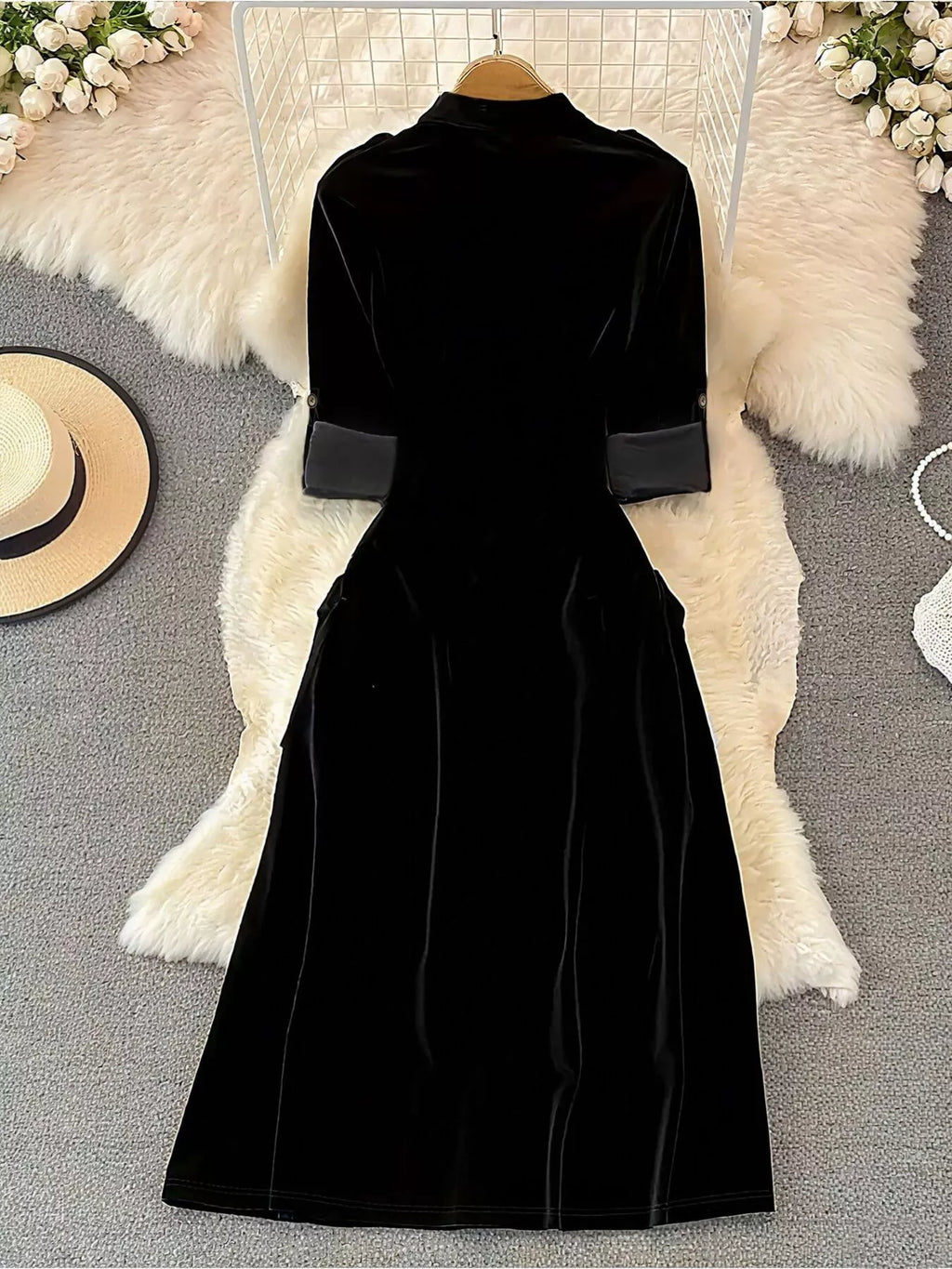 Velvet Button-Down Midi Dress