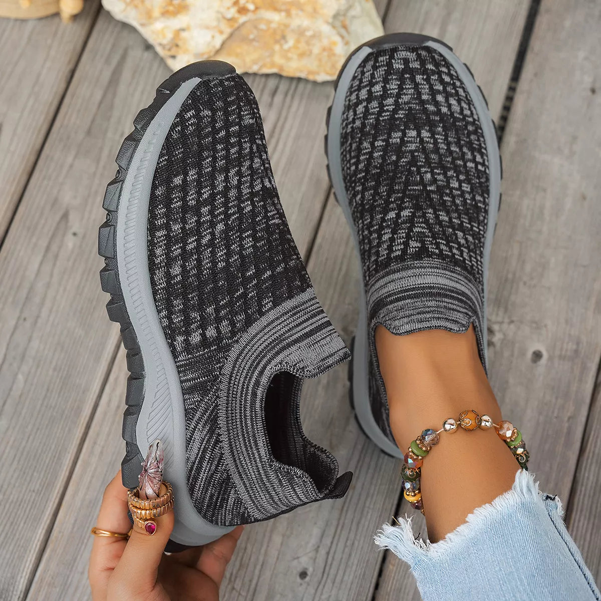 Round Toe Mesh Slip-Ons