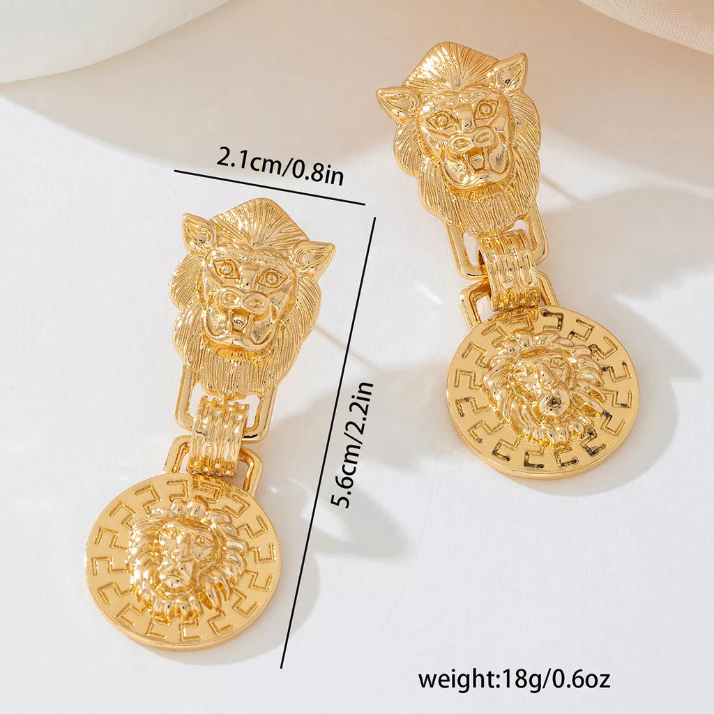 18K Gold-Plated Lion Head Medallion Drop Earrings