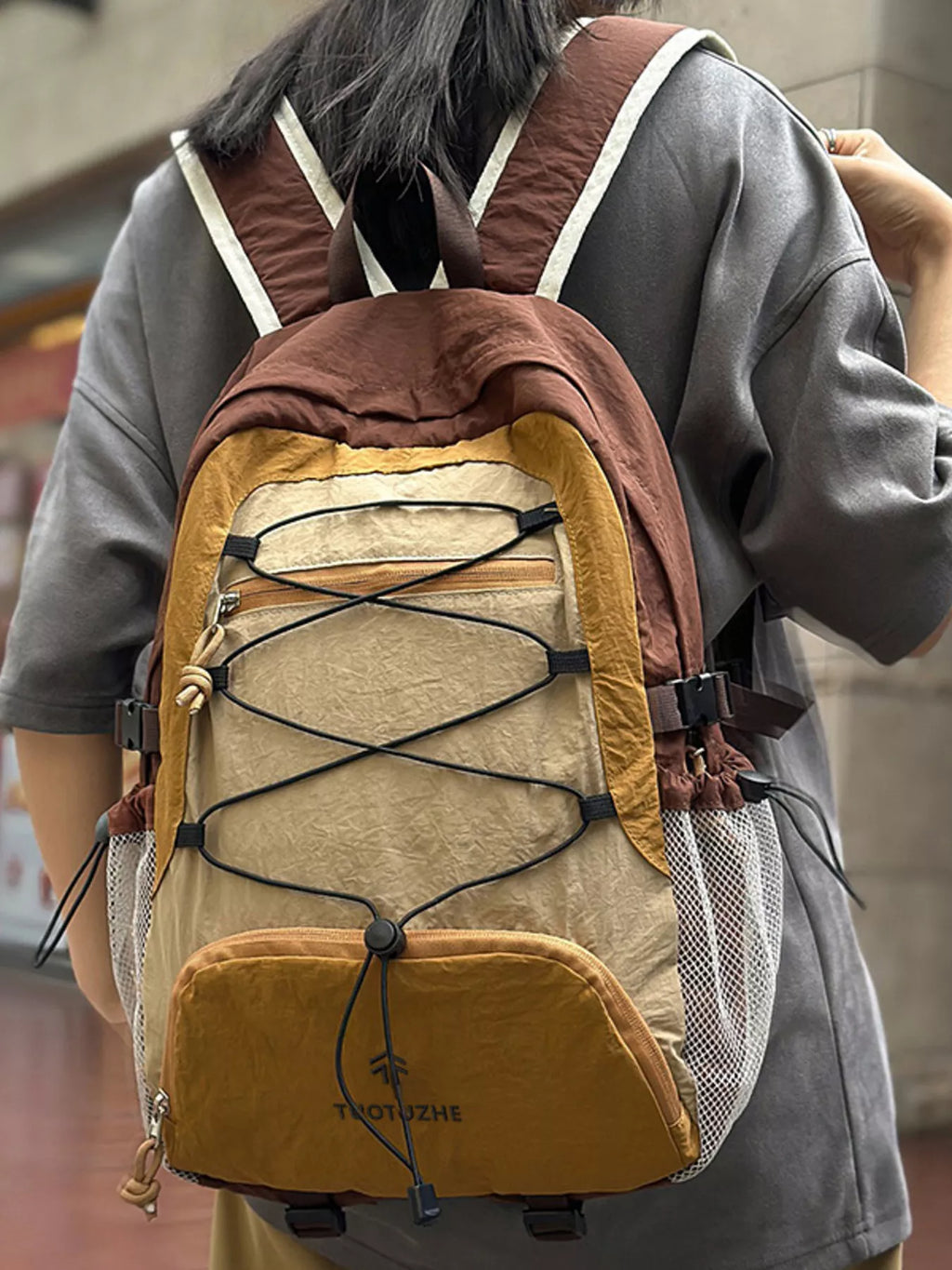 Color Block Lightweight Backpack Bag