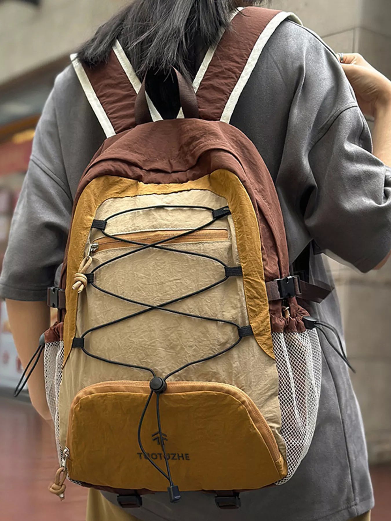 Color Block Lightweight Backpack Bag