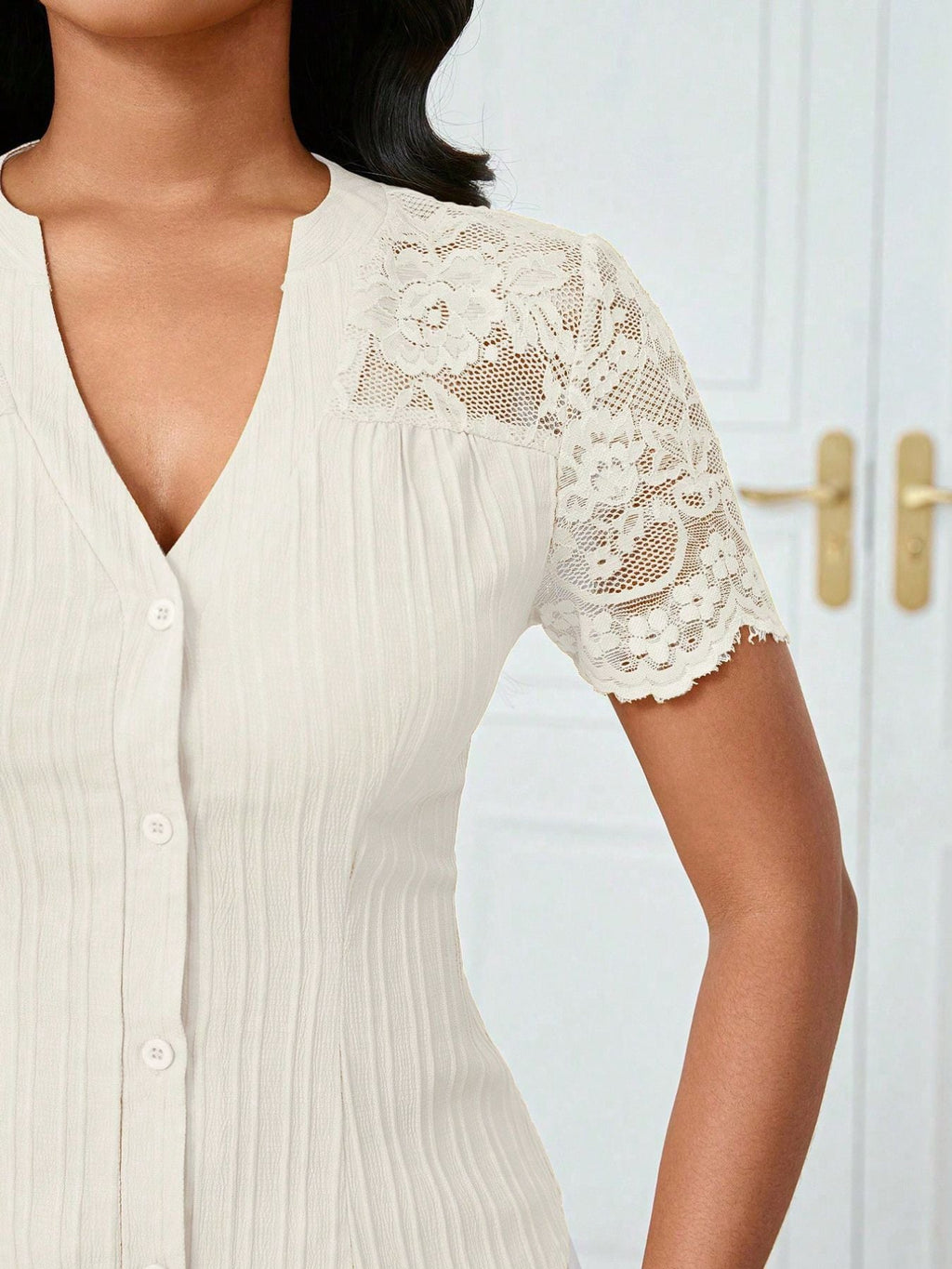 Lace Sleeve Button Up Shirt