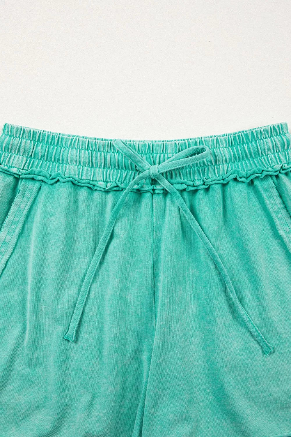 Mineral Washed Drawstring Elastic Waist Raw Cut Shorts