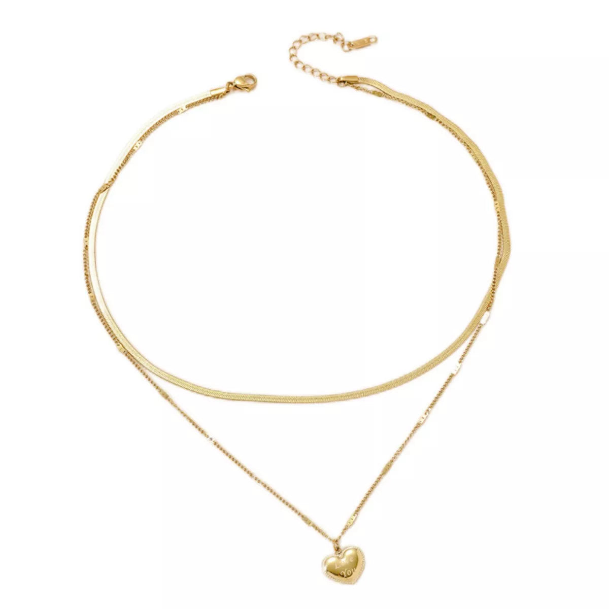 18K Gold-Plated Double Layered Heart Pendant Necklace