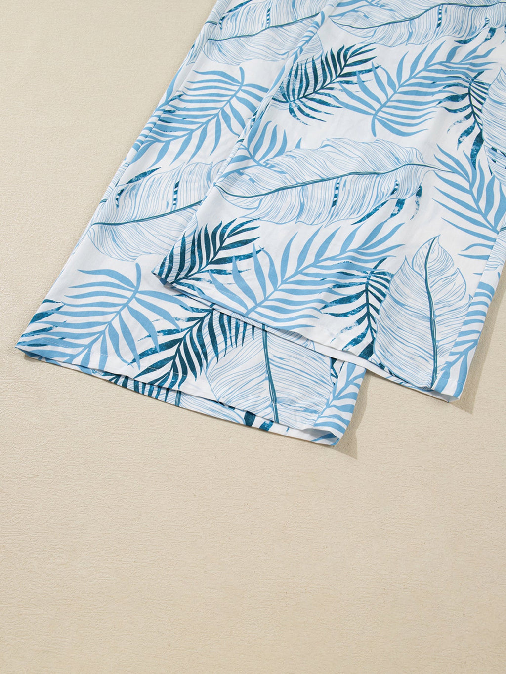 Tropical Print Shirred Waistband Wide Leg Pants