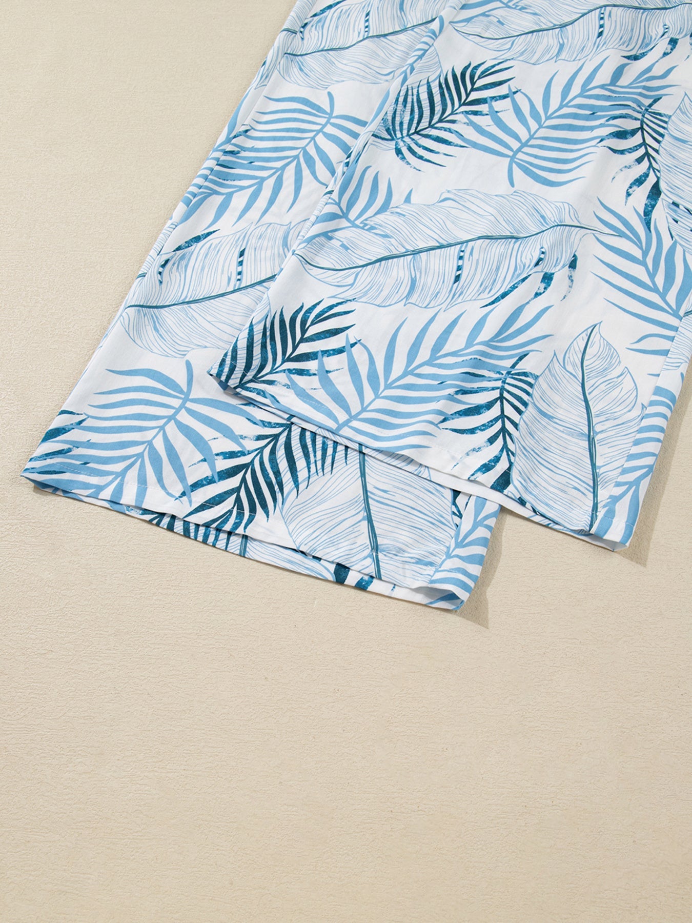 Tropical Print Shirred Waistband Wide Leg Pants