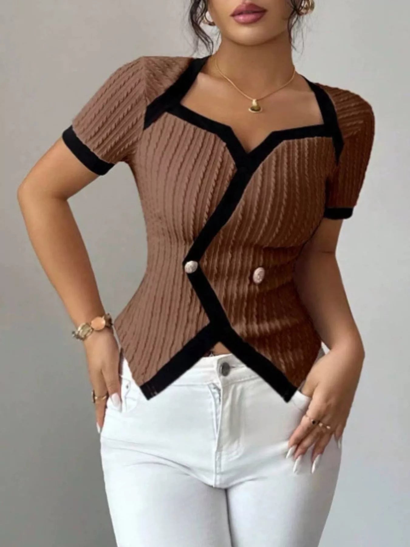 Contrast Trim Short Sleeve T-Shirt – Earth Tones
