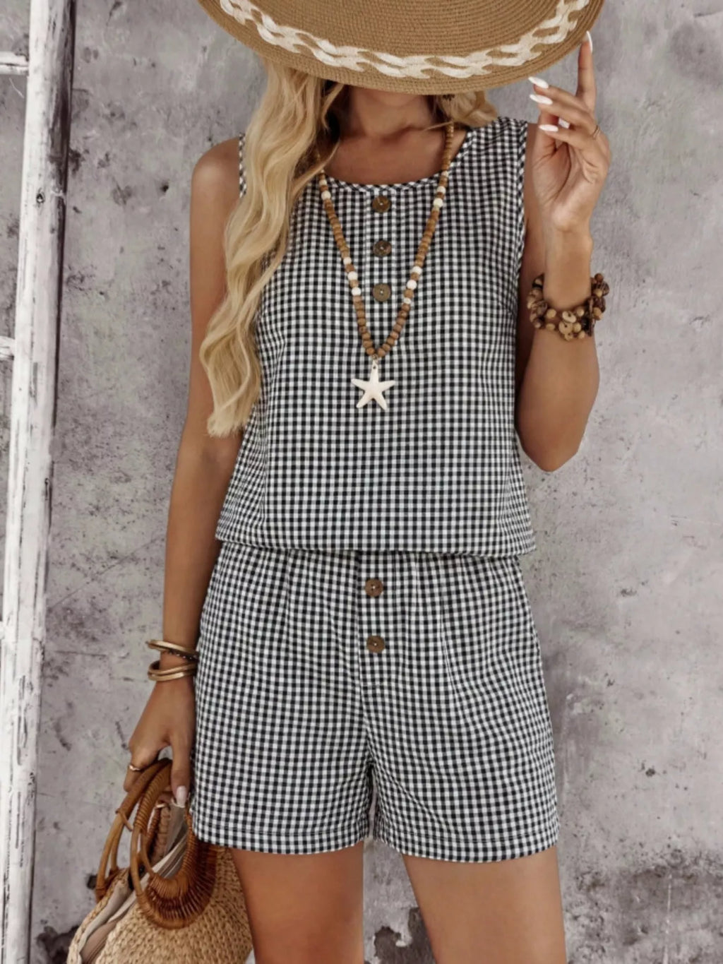 Gingham Sleeveless Top & Shorts Set