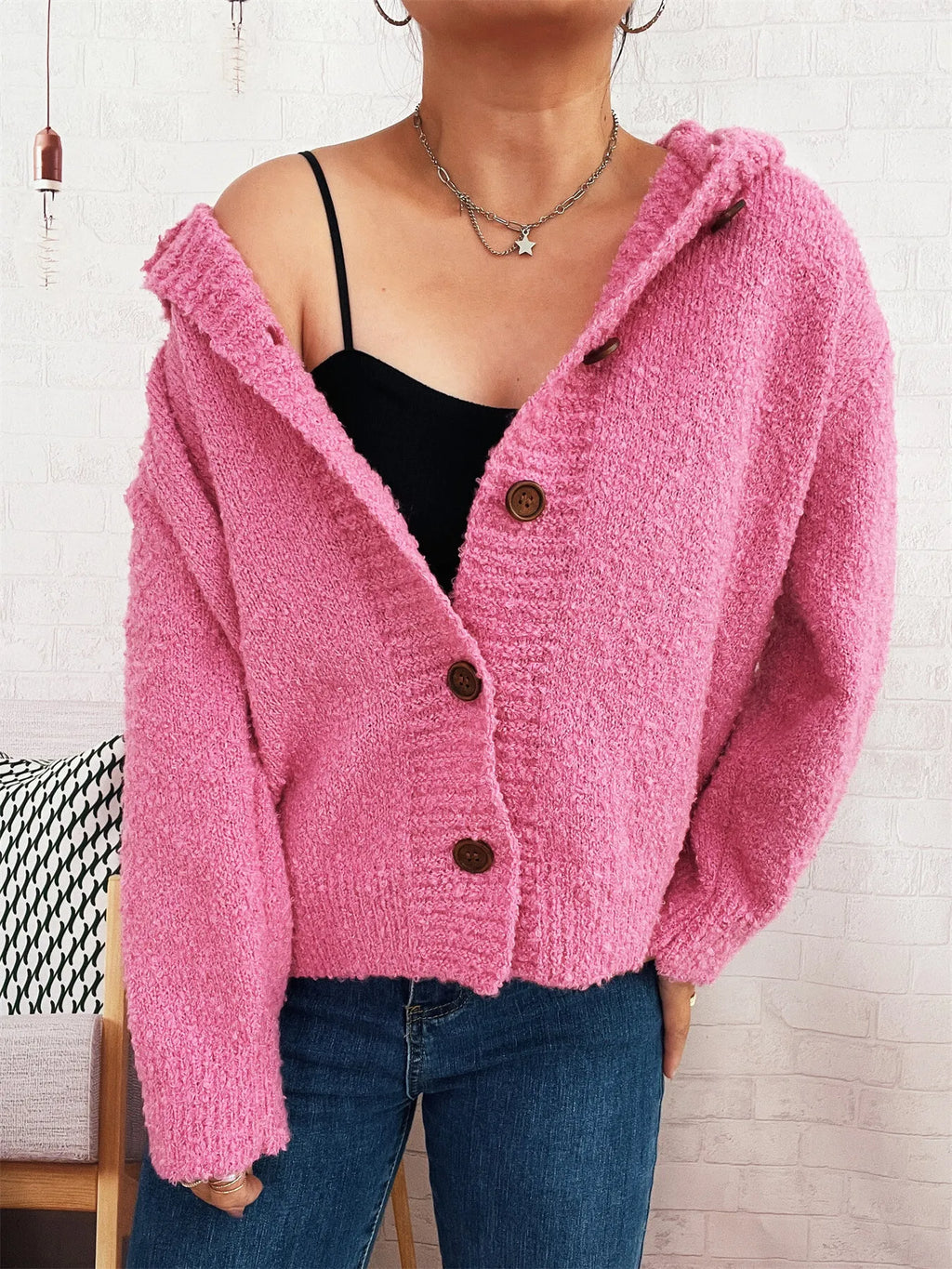 Cozy Button-Up Hooded Cardigan