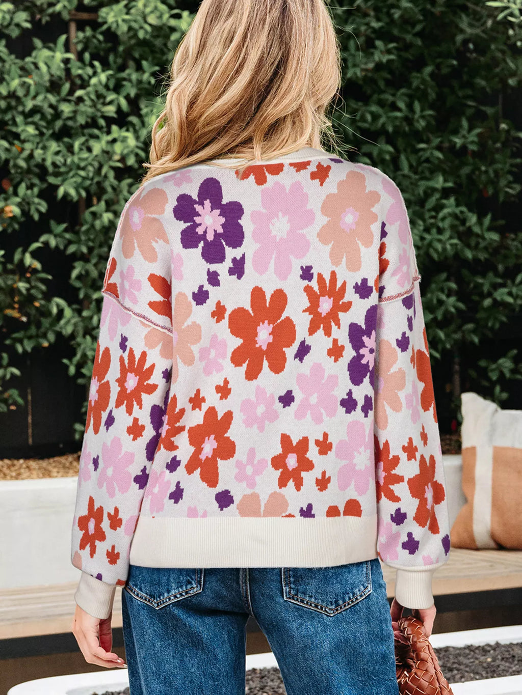 Floral Pattern Drop Shoulder Sweater