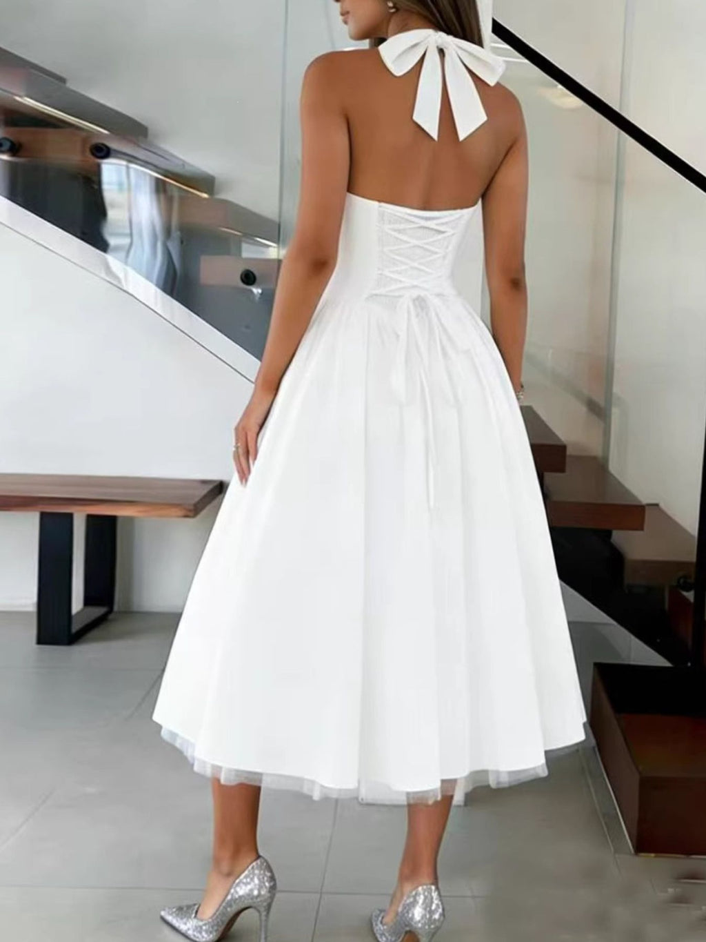 Halter Neck A-Line Midi Dress