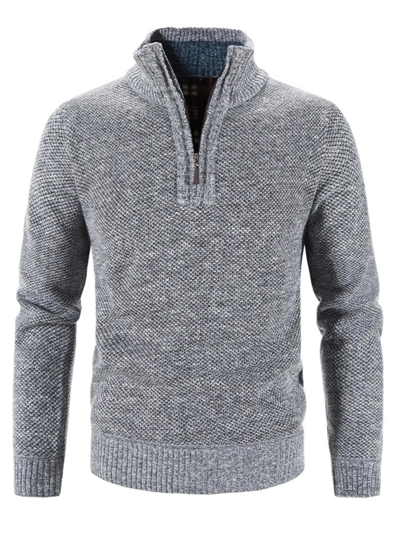Men's Plus Size Quarter Zip Long Sleeve Sweater