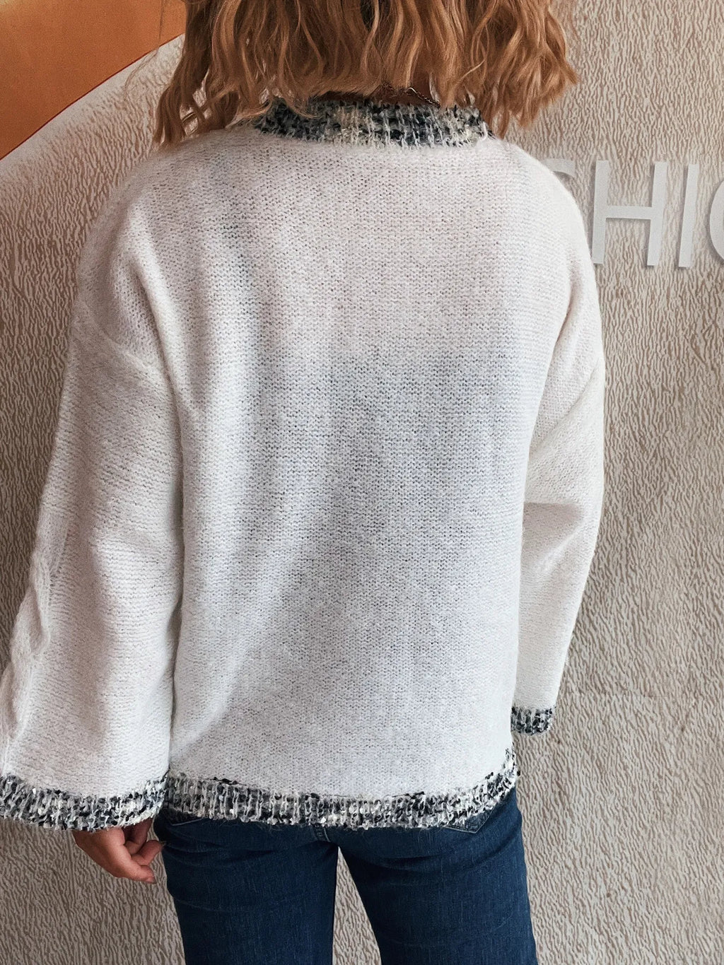 Contrast Trim Detail Round Neck Sweater