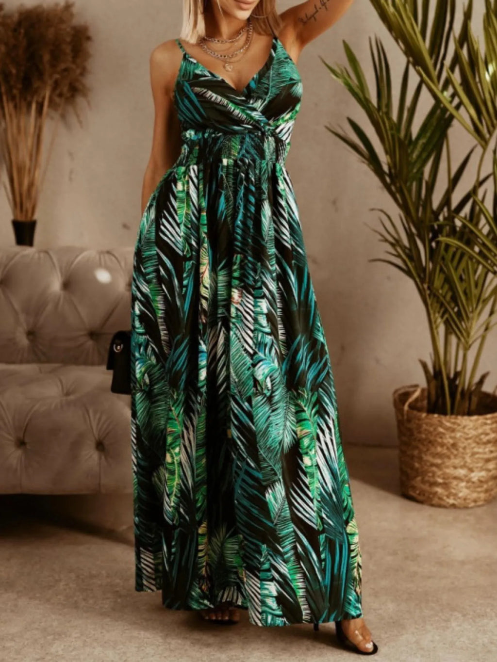 Printed Spaghetti Strap Maxi Dress