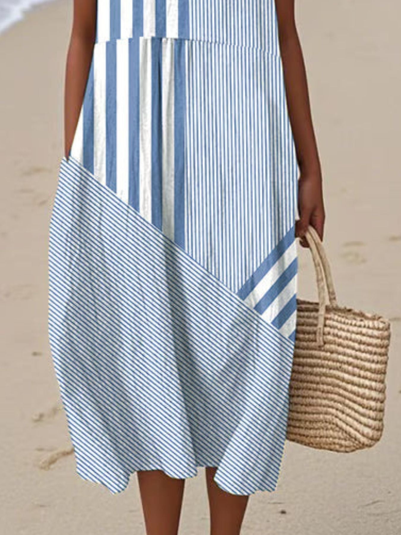 Full Size Round Neck Sleeveless Casual Midi Dress Plus Size