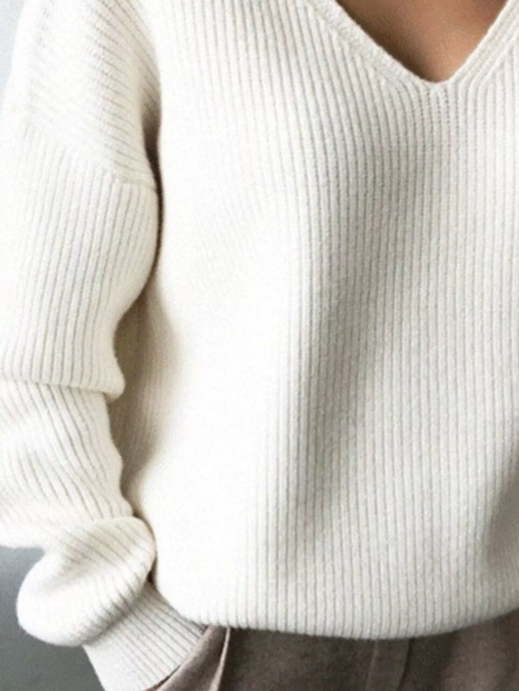 V-Neck Dropped Shoulder Sweater