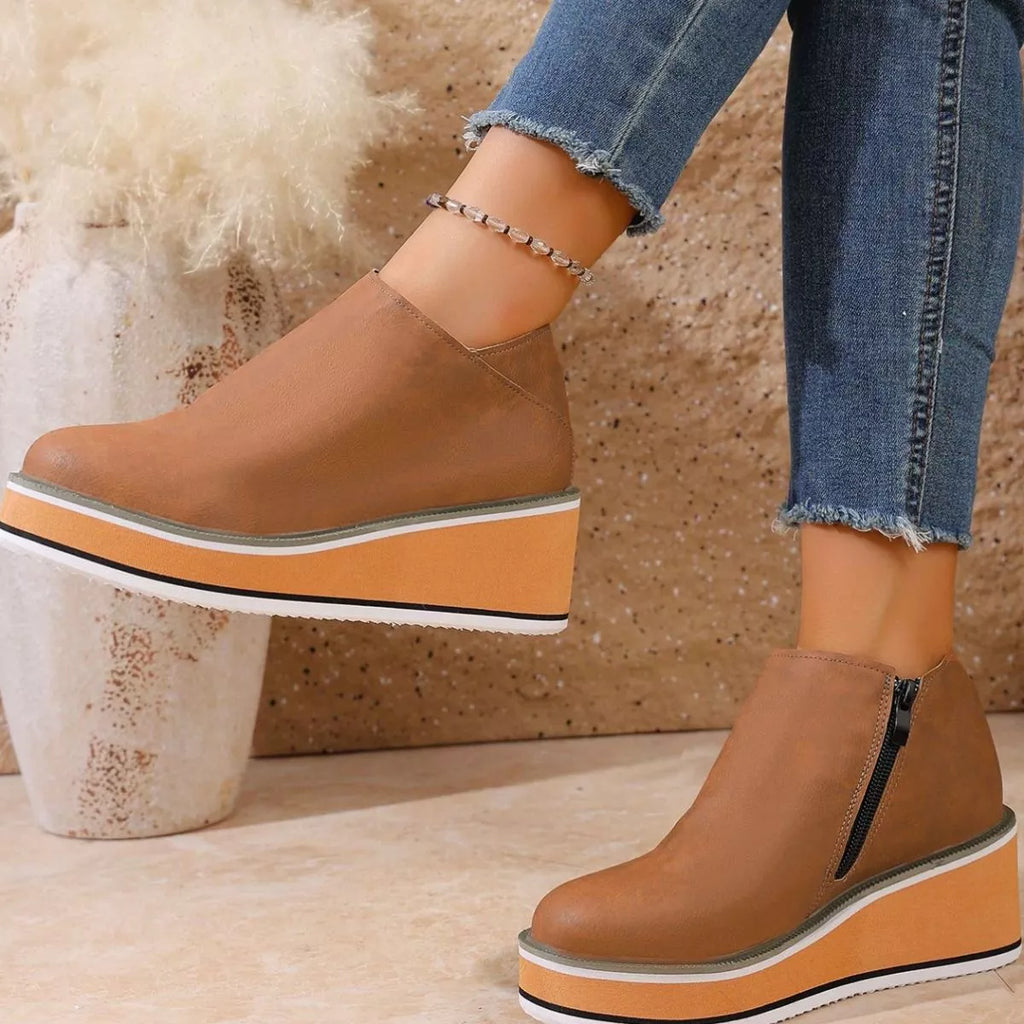 Round Toe Wedge Ankle Boots