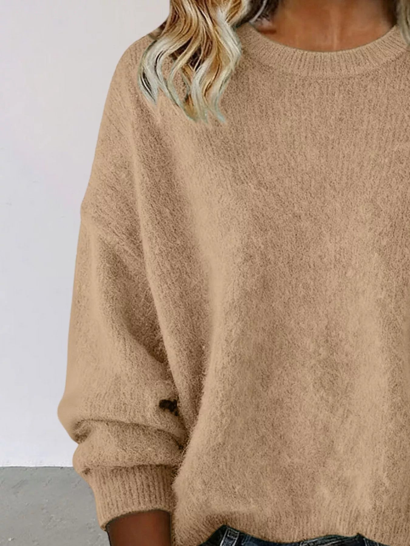 Full Size Round Neck Dropped Shoulder Sweater Plus Size