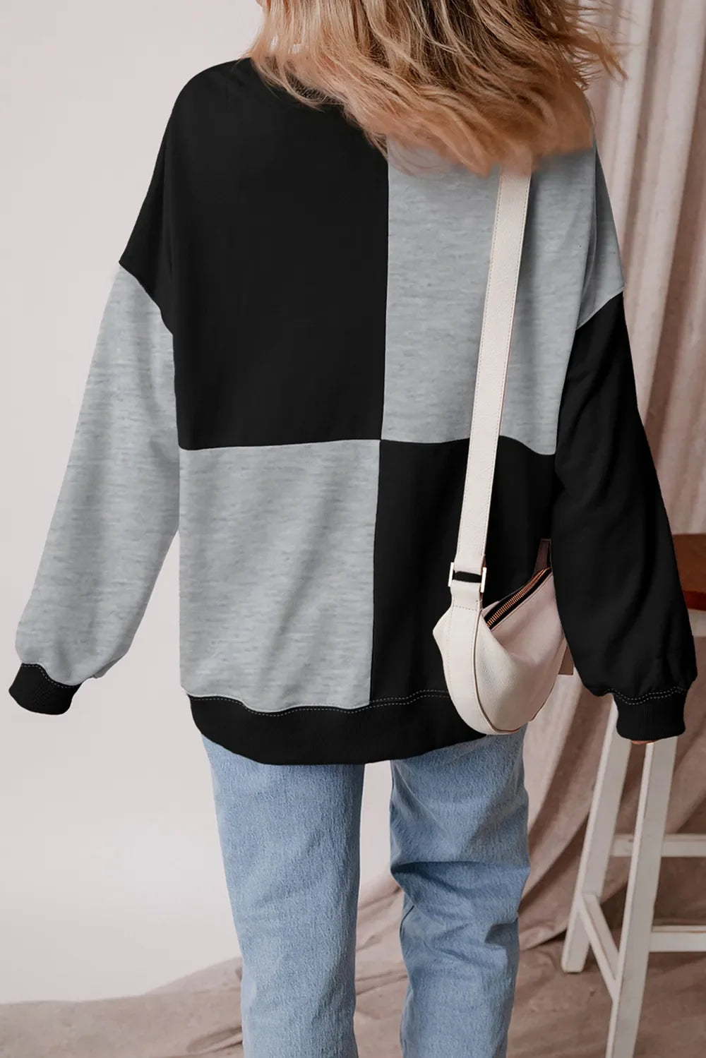 Color Block Half Button Long Sleeve Sweatshirt