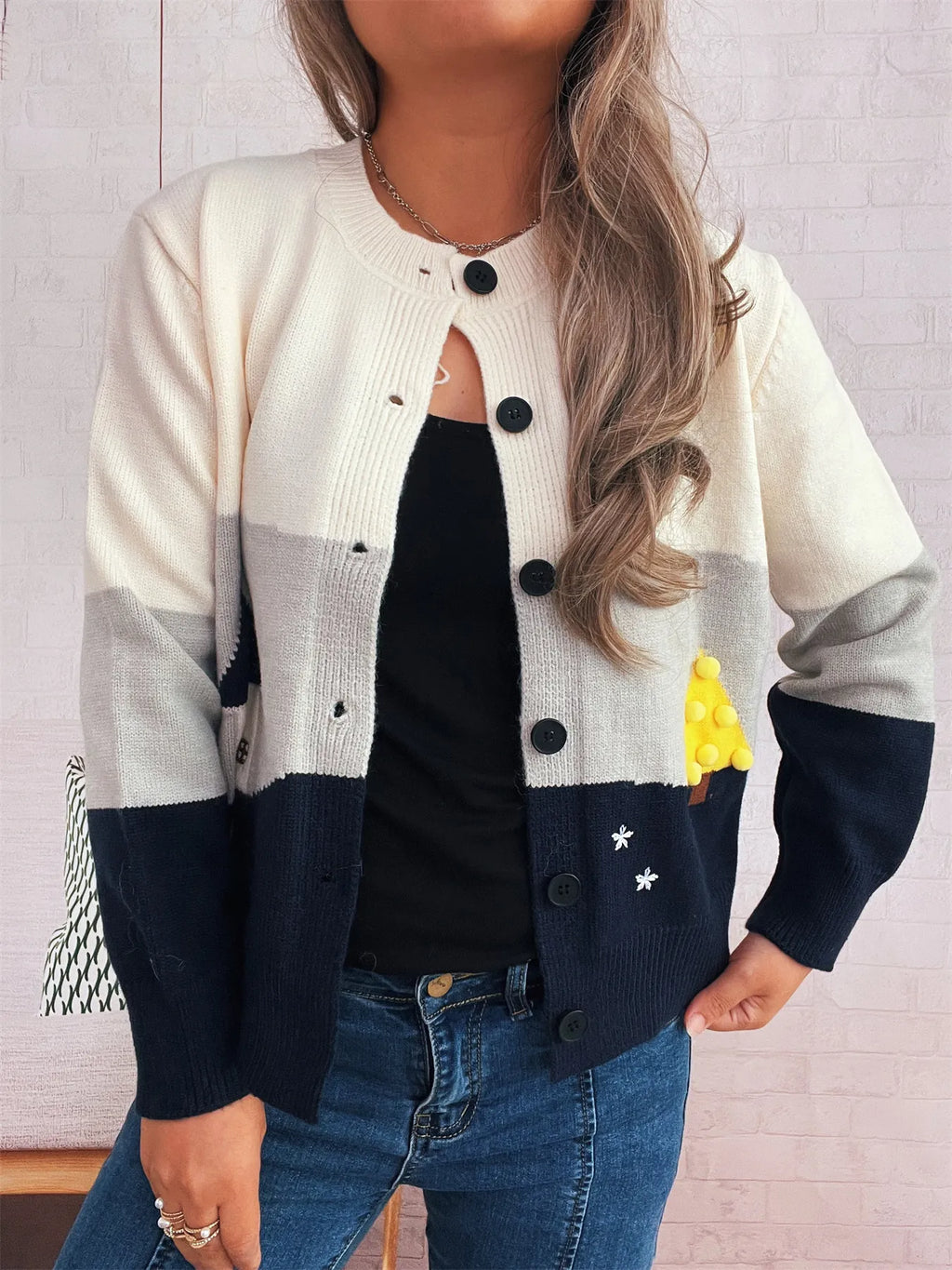 Color Block Button-Up Cardigan