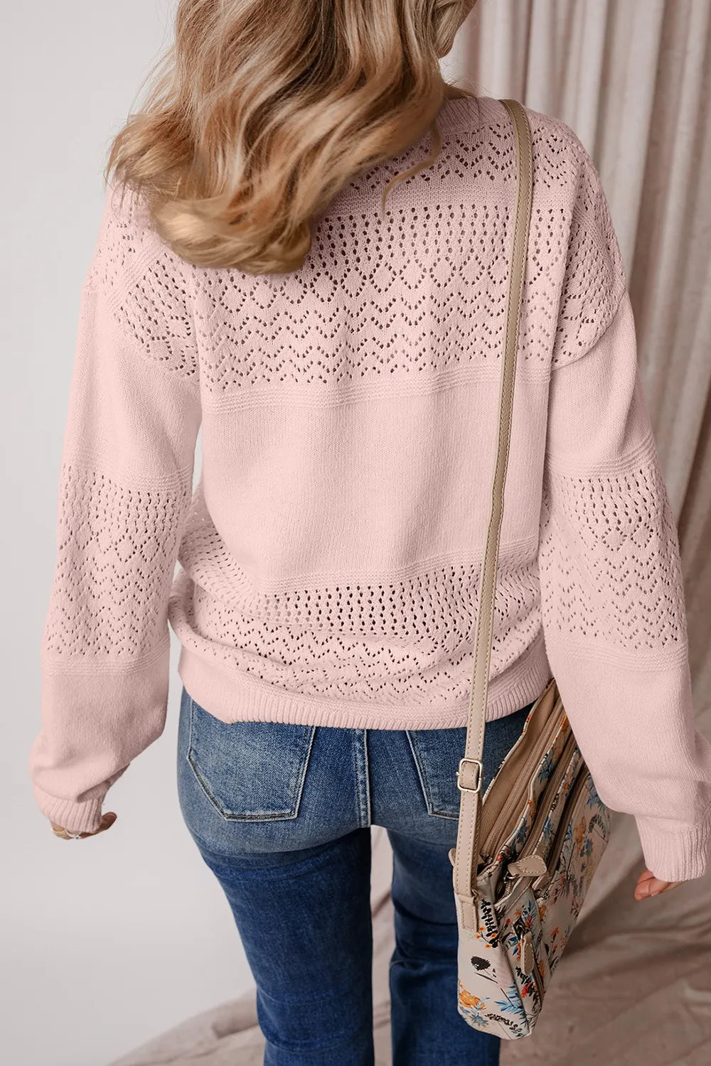 Openwork V-Neck Long Sleeve Sweater