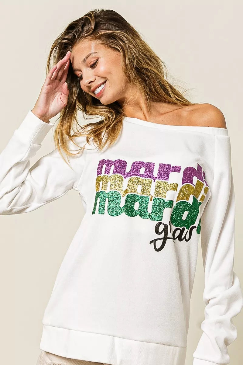 BiBi Mardi Gras Glitter Lettering Sweatshirt