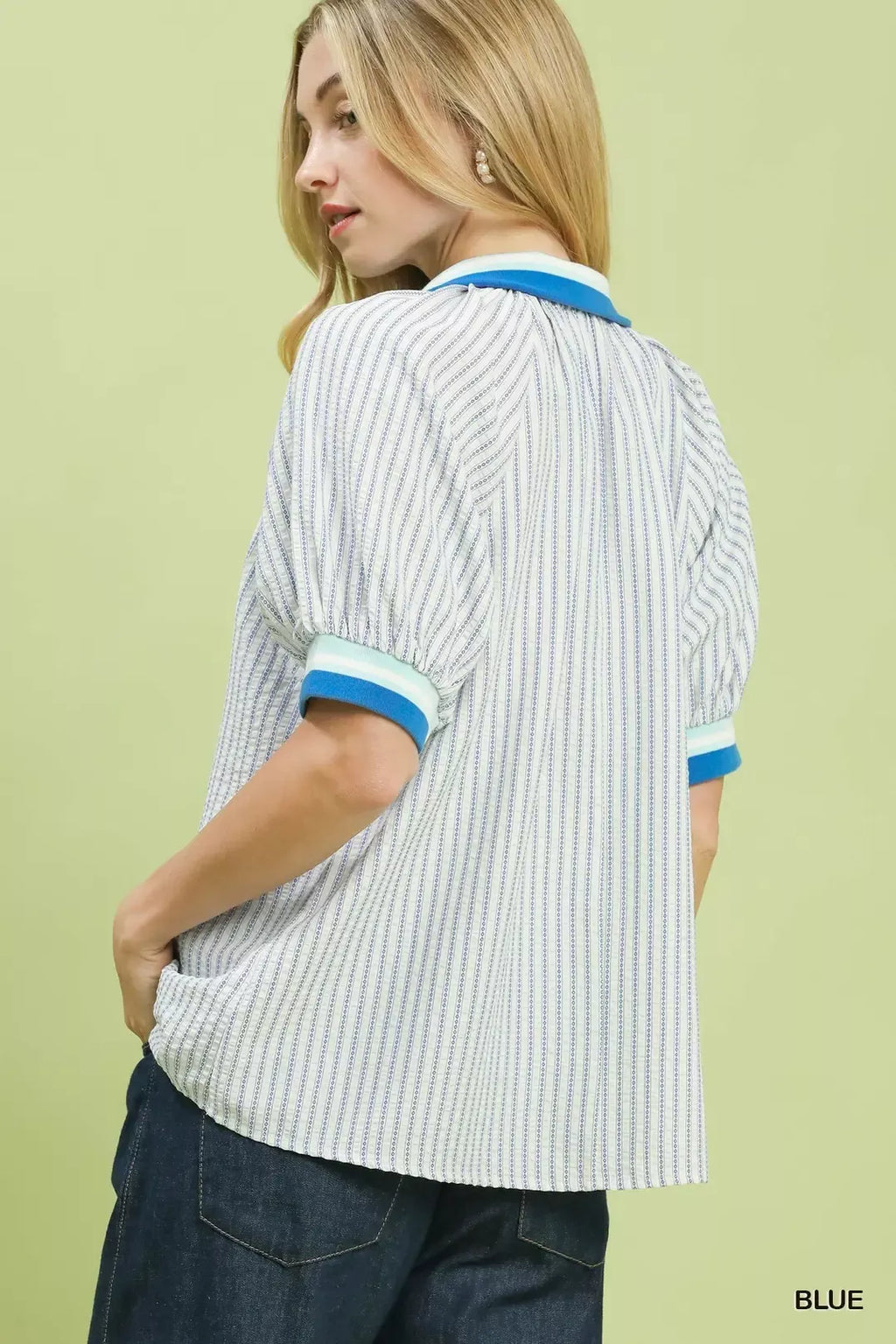 Umgee Botanical Print Puff Short Sleeve Blouse