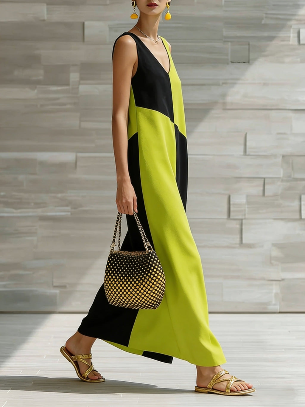 Color Block Sleeveless Maxi Dress