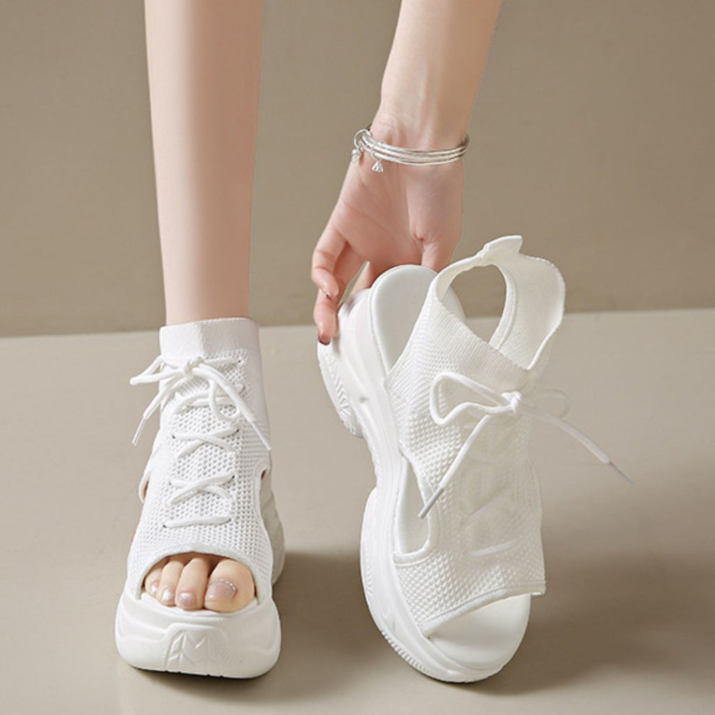 Cutout Mesh Wedge Sandals