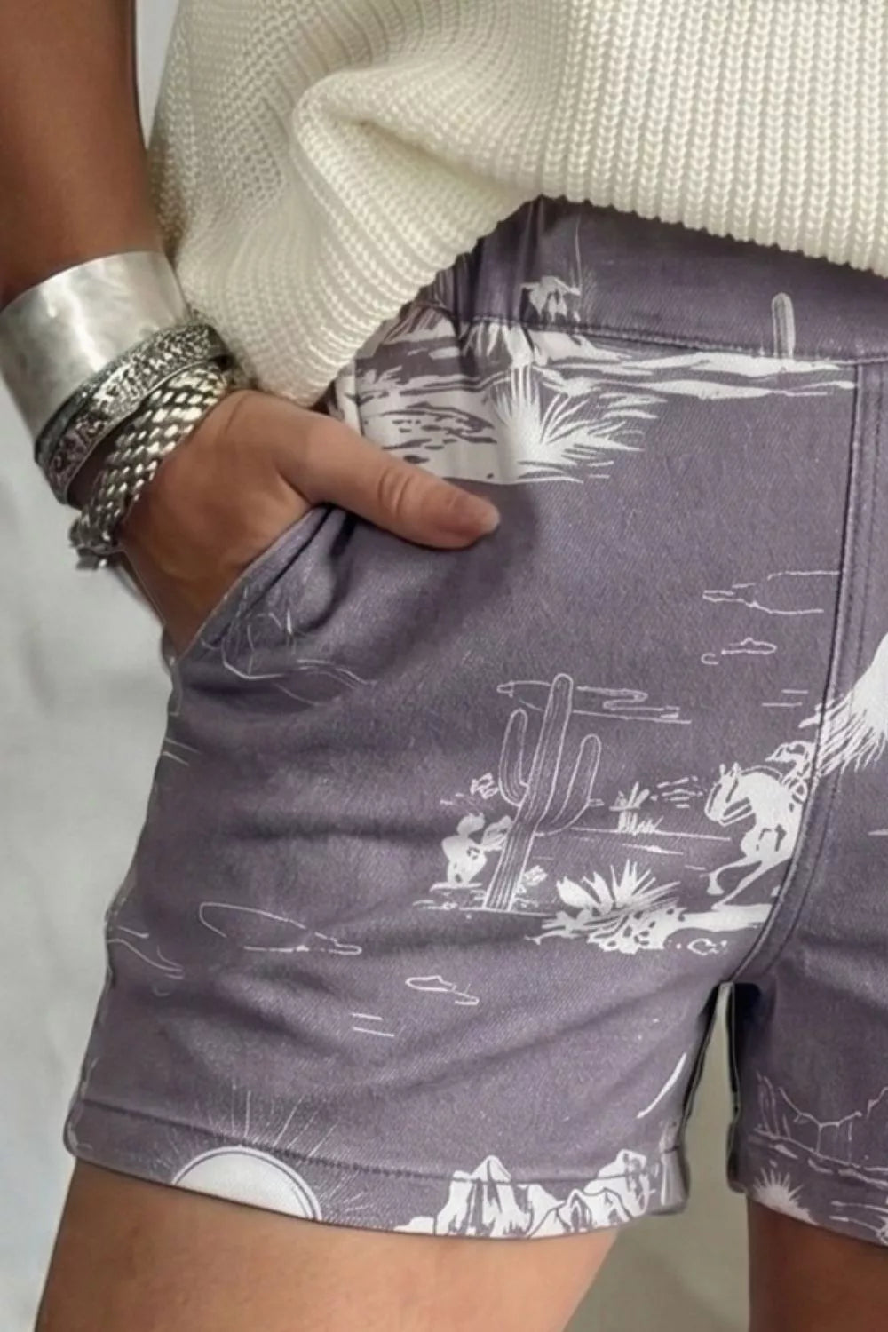 Printed Denim Shorts