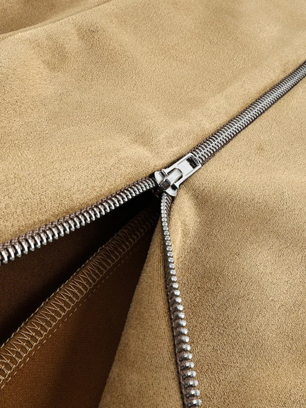 Suede Zip-Up Fitted Jacket
